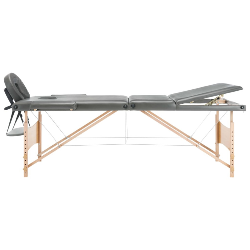 Produktbild för Massagebänk med 3 zoner träram antracit 186x68 cm