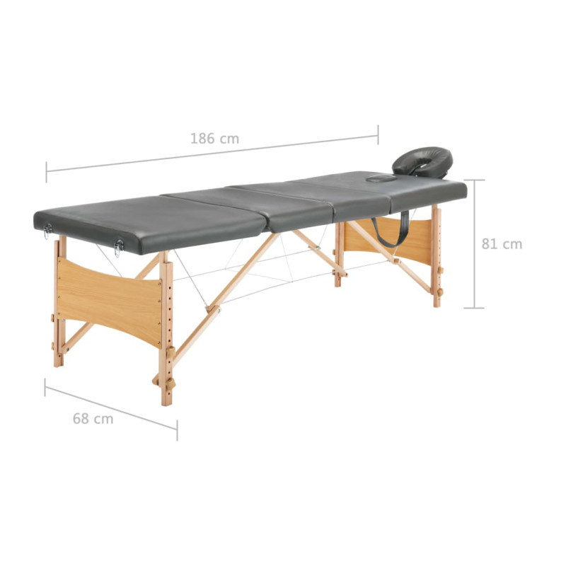 Produktbild för Massagebänk med 4 zoner träram antracit 186x68 cm