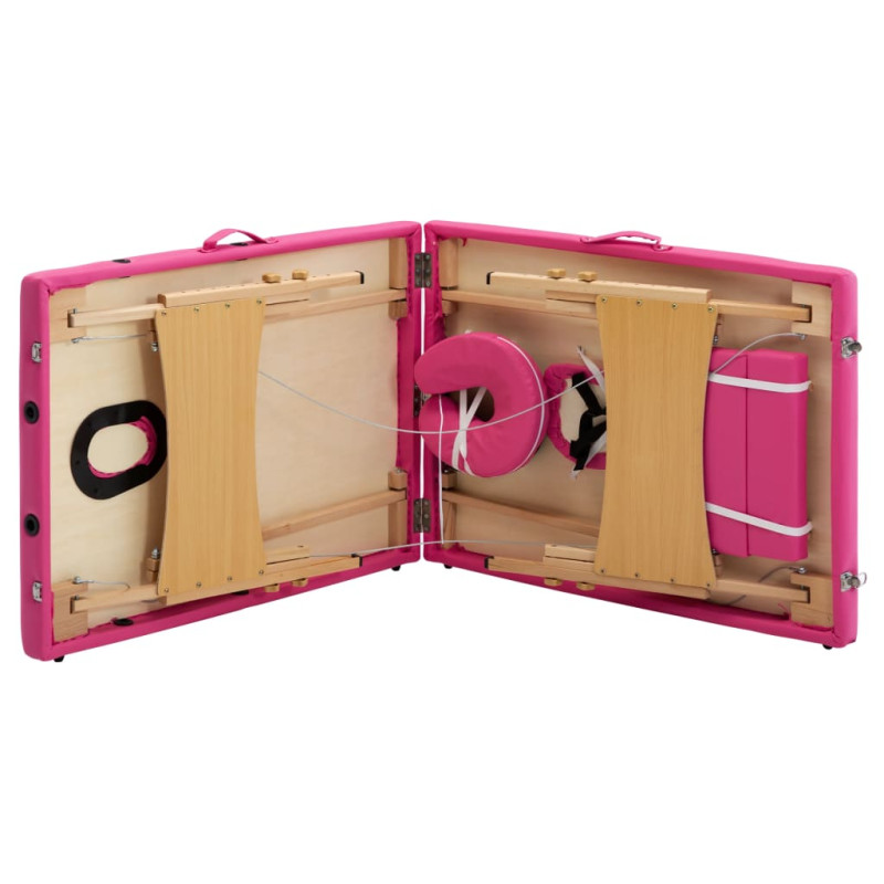 Produktbild för Hopfällbar massagebänk 2 sektioner trä rosa