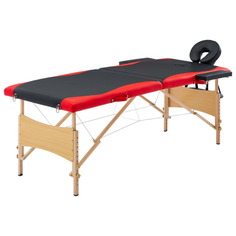 Produktbild för Hopfällbar massagebänk 2 sektioner trä svart och röd