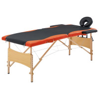 Miniatyr av produktbild för Hopfällbar massagebänk 2 sektioner trä svart och orange