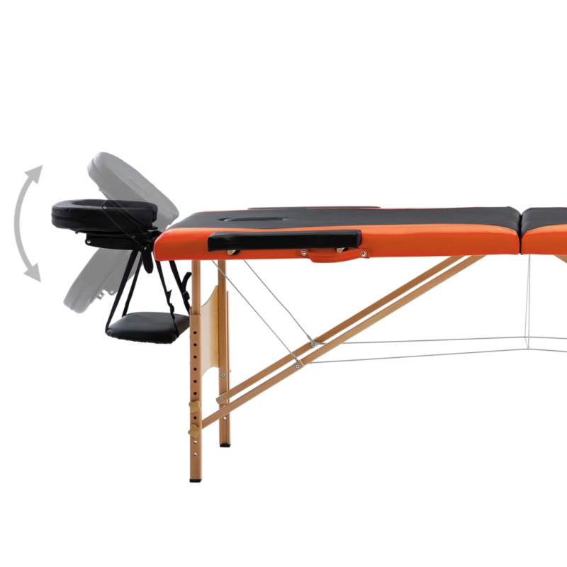 Produktbild för Hopfällbar massagebänk 2 sektioner trä svart och orange