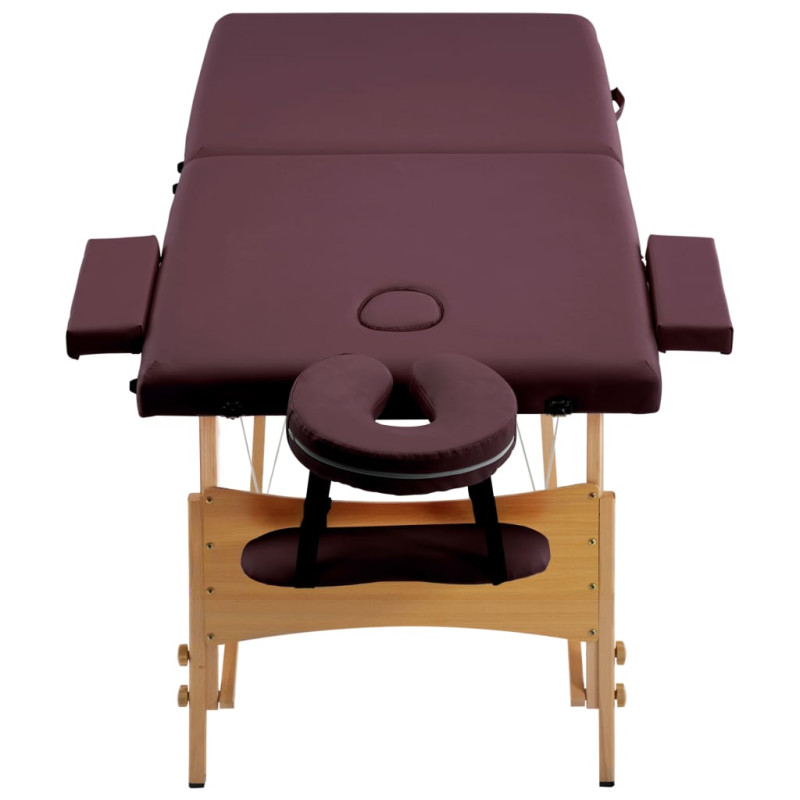 Produktbild för Hopfällbar massagebänk 2 sektioner trä mörklila
