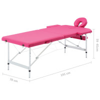 Miniatyr av produktbild för Hopfällbar massagebänk 2 sektioner aluminium rosa