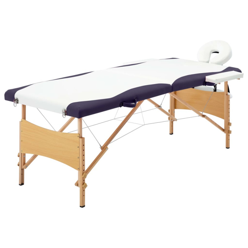 Produktbild för Hopfällbar massagebänk 2 sektioner trä vit och lila