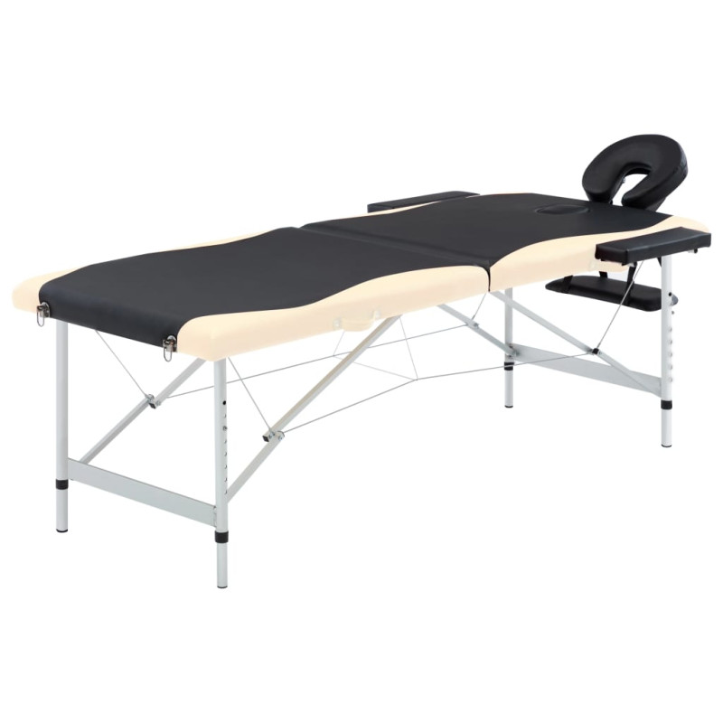 Produktbild för Hopfällbar massagebänk 2 sektioner aluminium svart och beige