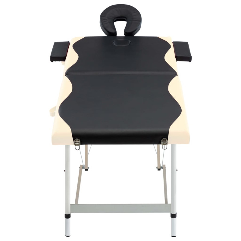 Produktbild för Hopfällbar massagebänk 2 sektioner aluminium svart och beige