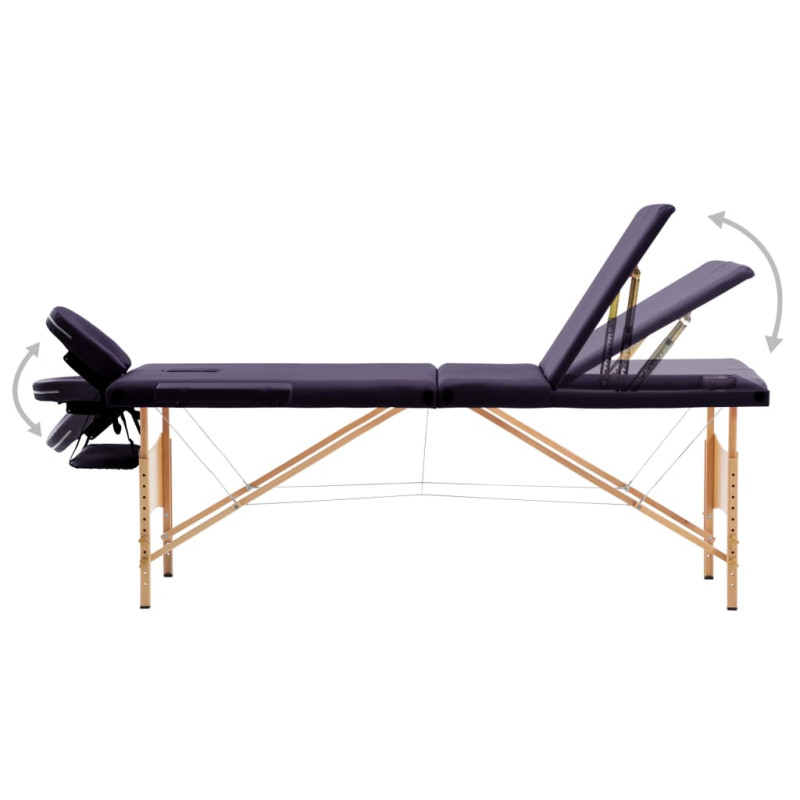 Produktbild för Hopfällbar massagebänk 3 sektioner trä lila