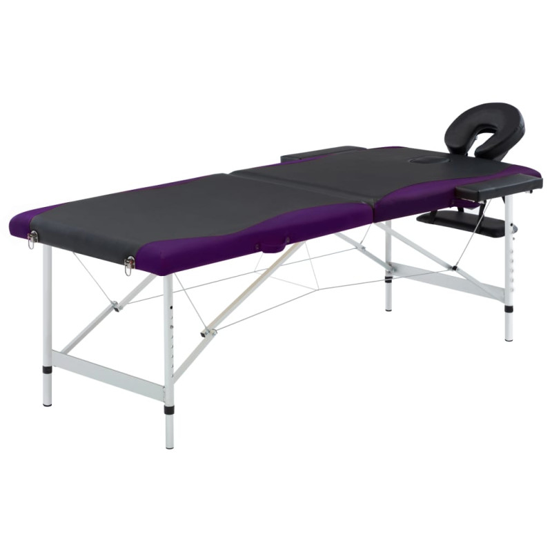 Produktbild för Hopfällbar massagebänk 2 sektioner aluminium svart och lila