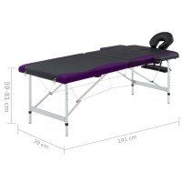 Miniatyr av produktbild för Hopfällbar massagebänk 2 sektioner aluminium svart och lila
