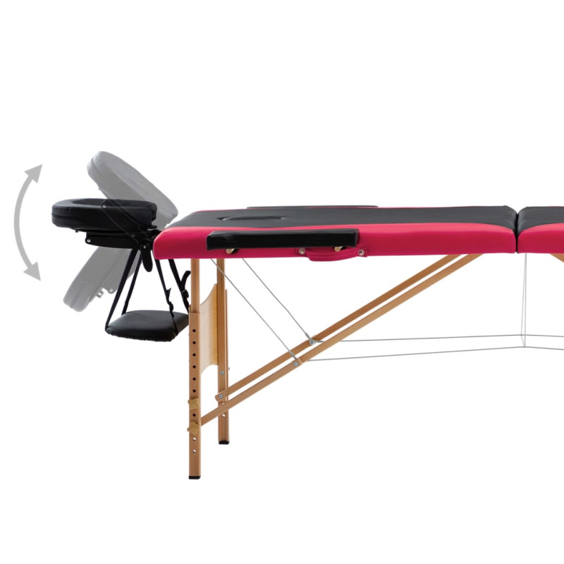 Produktbild för Hopfällbar massagebänk 2 sektioner trä svart och rosa