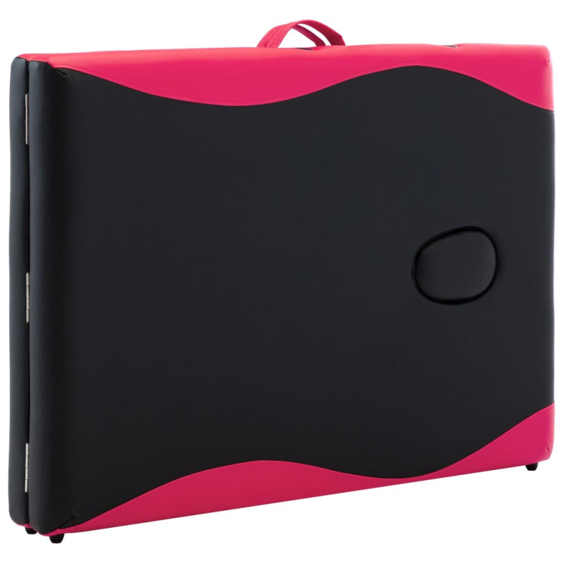 Produktbild för Hopfällbar massagebänk 2 sektioner trä svart och rosa