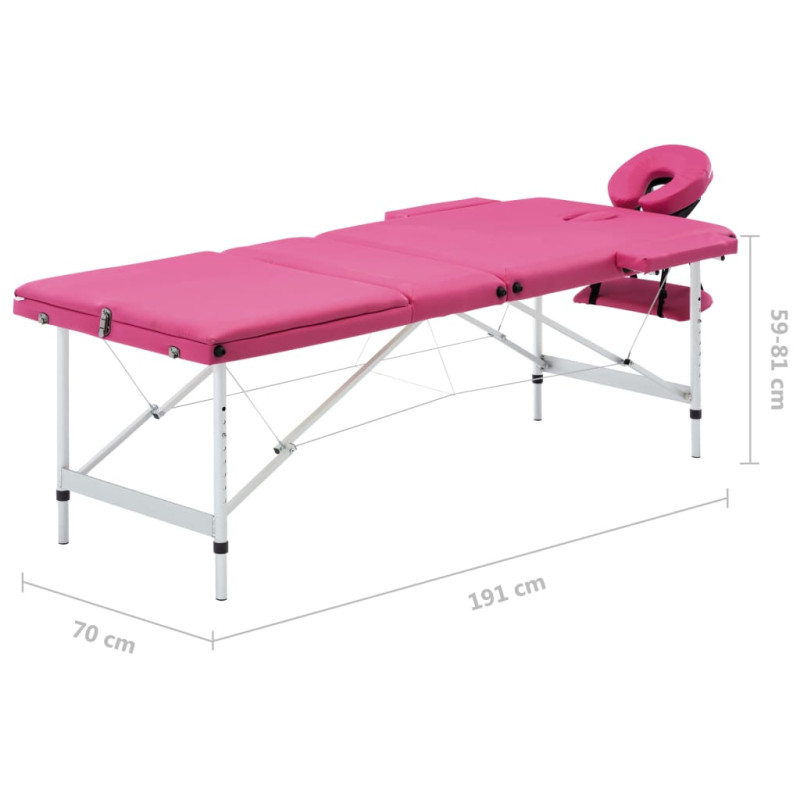 Produktbild för Hopfällbar massagebänk 3 sektioner aluminium rosa