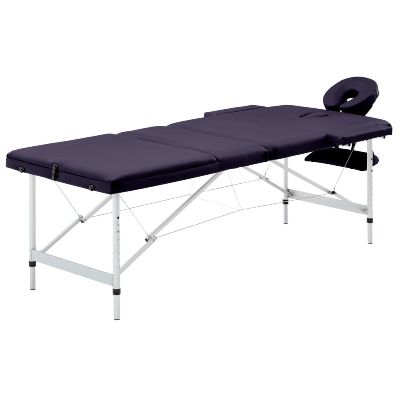Produktbild för Hopfällbar massagebänk 3 sektioner aluminium lila