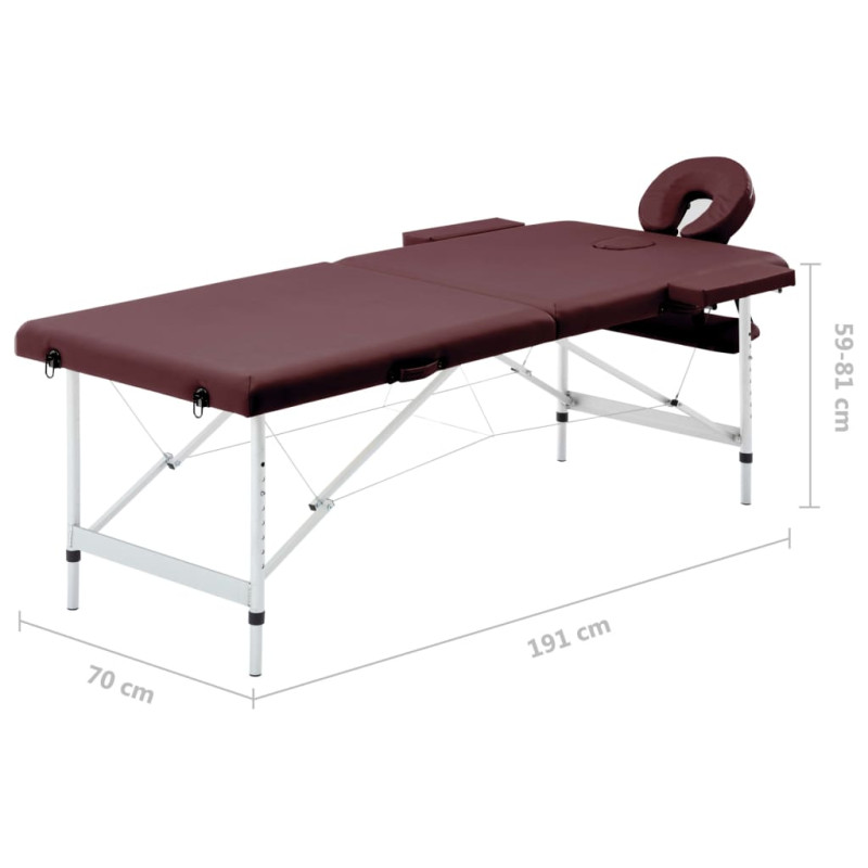 Produktbild för Hopfällbar massagebänk 2 sektioner aluminium mörklila