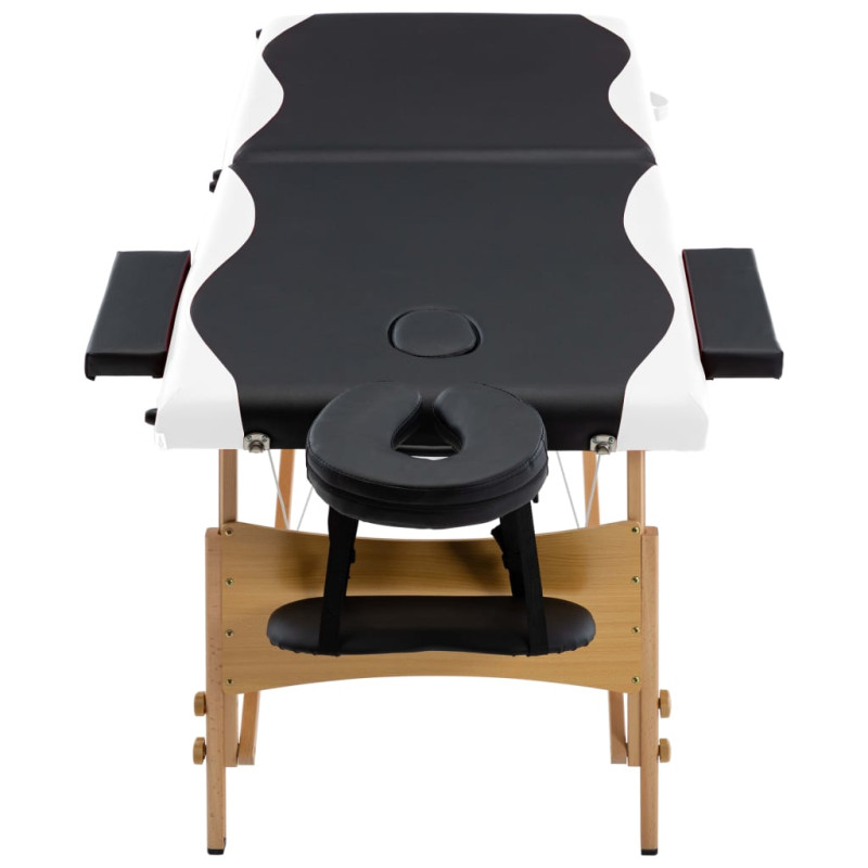 Produktbild för Hopfällbar massagebänk 2 sektioner trä svart och vit