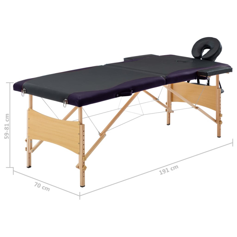 Produktbild för Hopfällbar massagebänk 2 sektioner trä svart