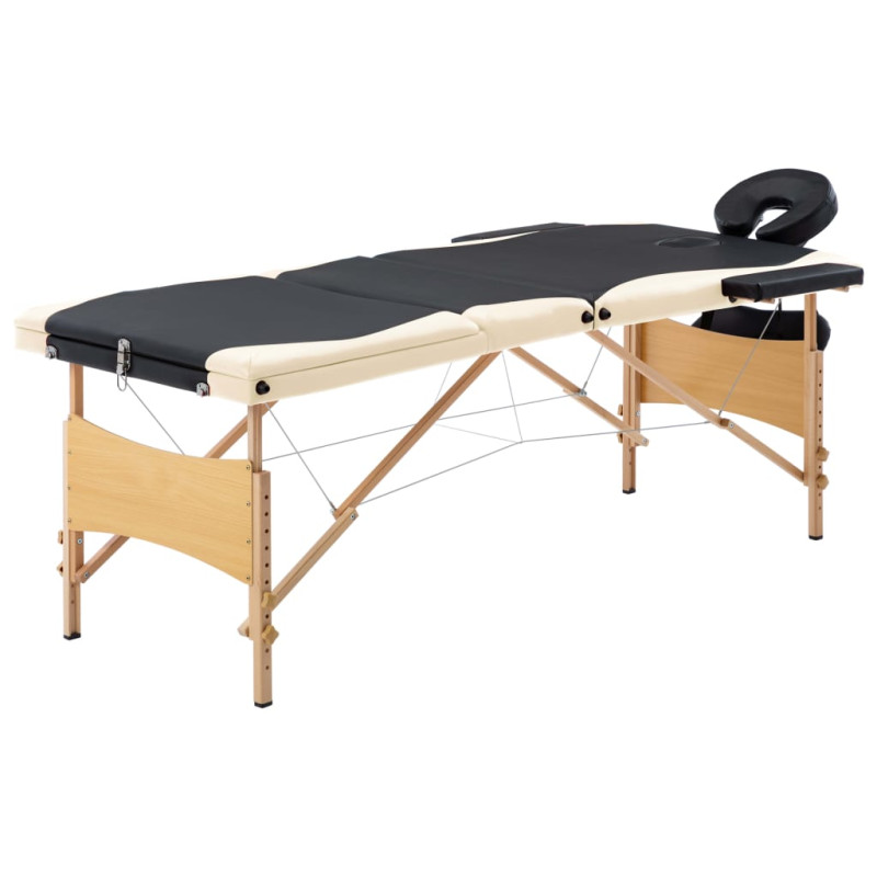 Produktbild för Hopfällbar massagebänk 3 sektioner trä svart och beige