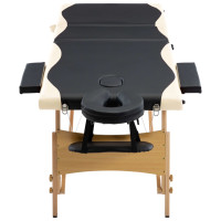 Miniatyr av produktbild för Hopfällbar massagebänk 3 sektioner trä svart och beige