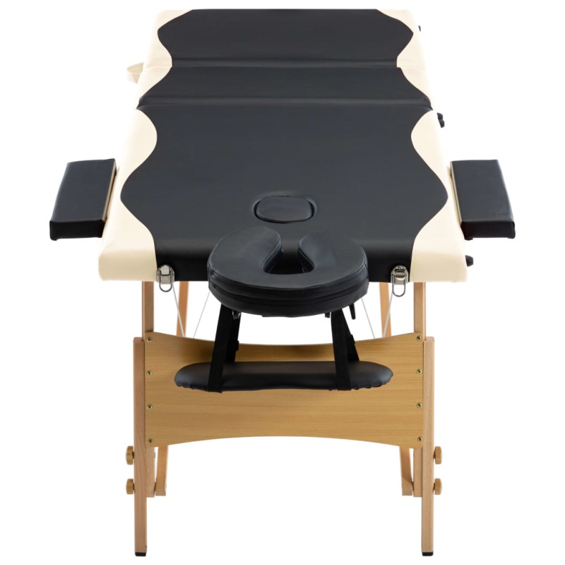 Produktbild för Hopfällbar massagebänk 3 sektioner trä svart och beige