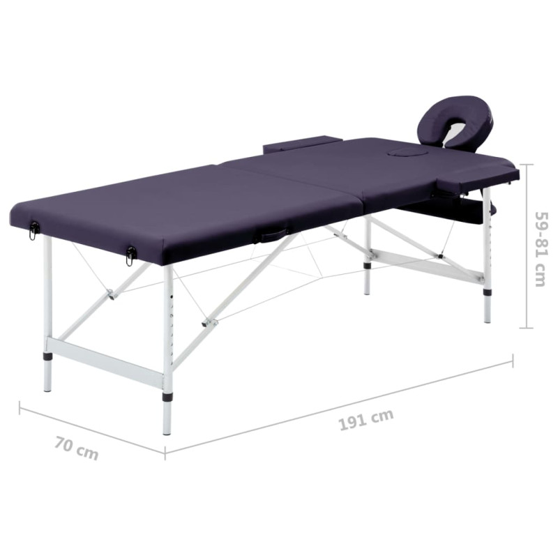 Produktbild för Hopfällbar massagebänk 2 sektioner aluminium lila