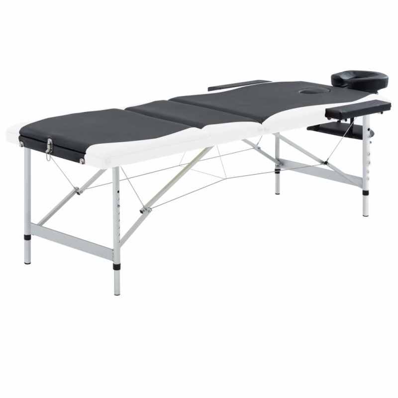 Produktbild för Hopfällbar massagebänk 3 sektioner aluminium svart och vit