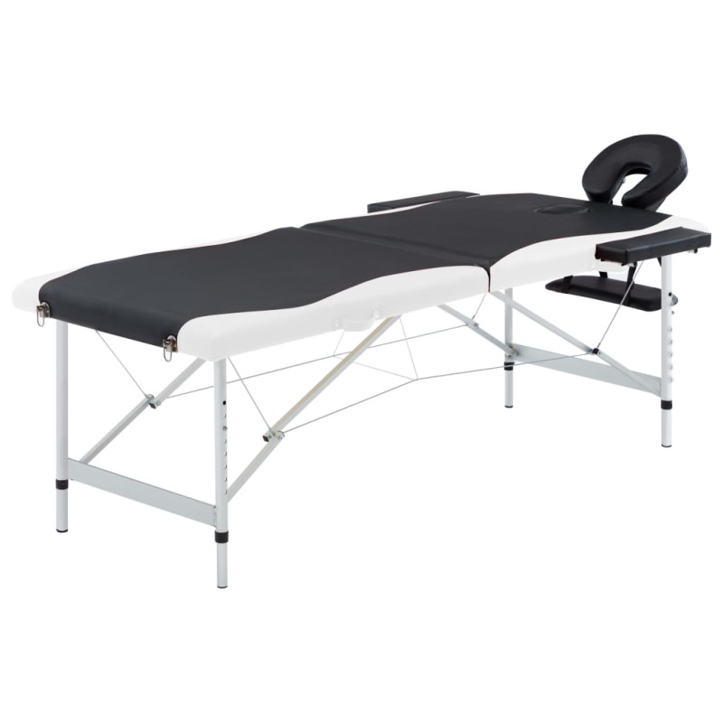 Produktbild för Hopfällbar massagebänk 2 sektioner aluminium svart och vit