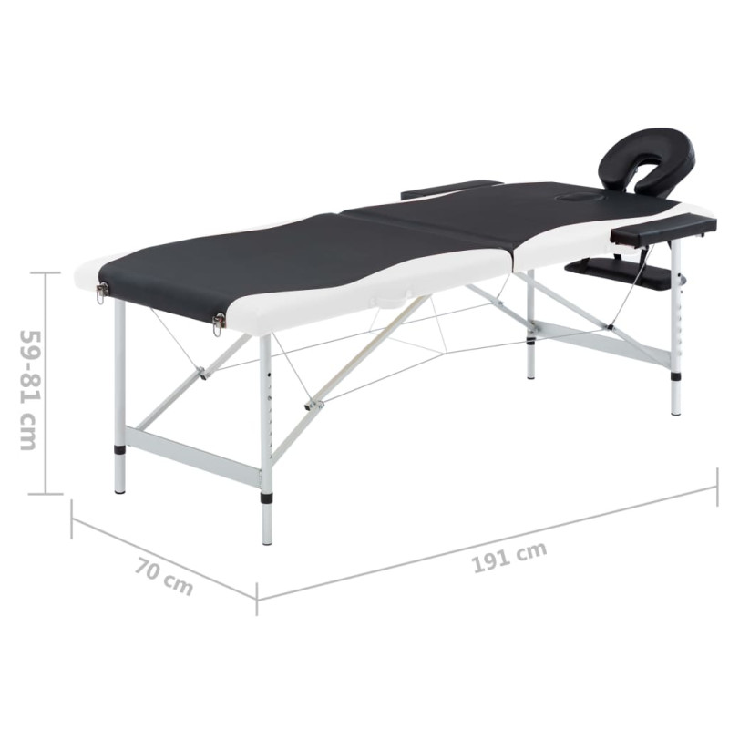 Produktbild för Hopfällbar massagebänk 2 sektioner aluminium svart och vit