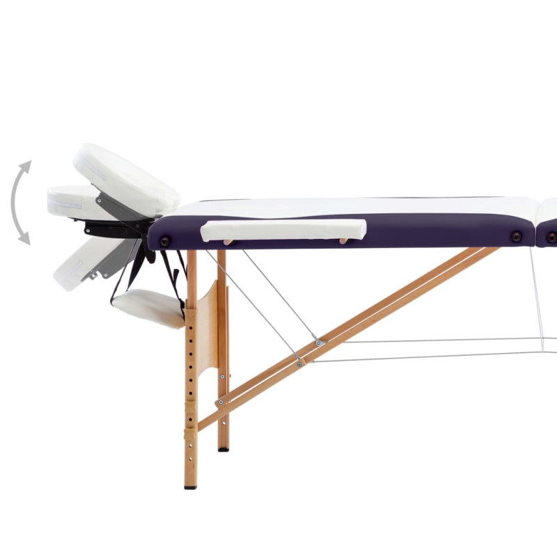 Produktbild för Hopfällbar massagebänk 3 sektioner trä vit och lila