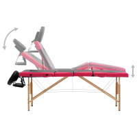 Produktbild för Hopfällbar massagebänk 4 sektioner trä svart och rosa