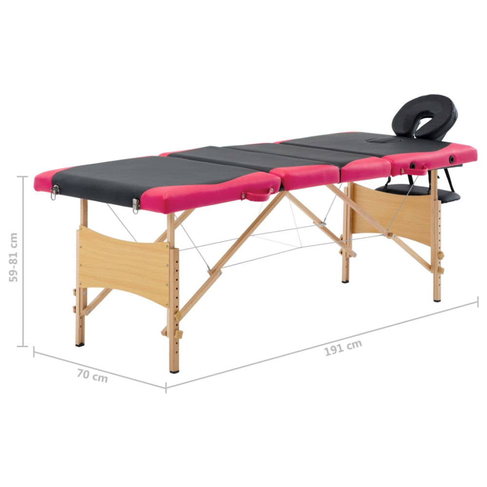 Produktbild för Hopfällbar massagebänk 4 sektioner trä svart och rosa