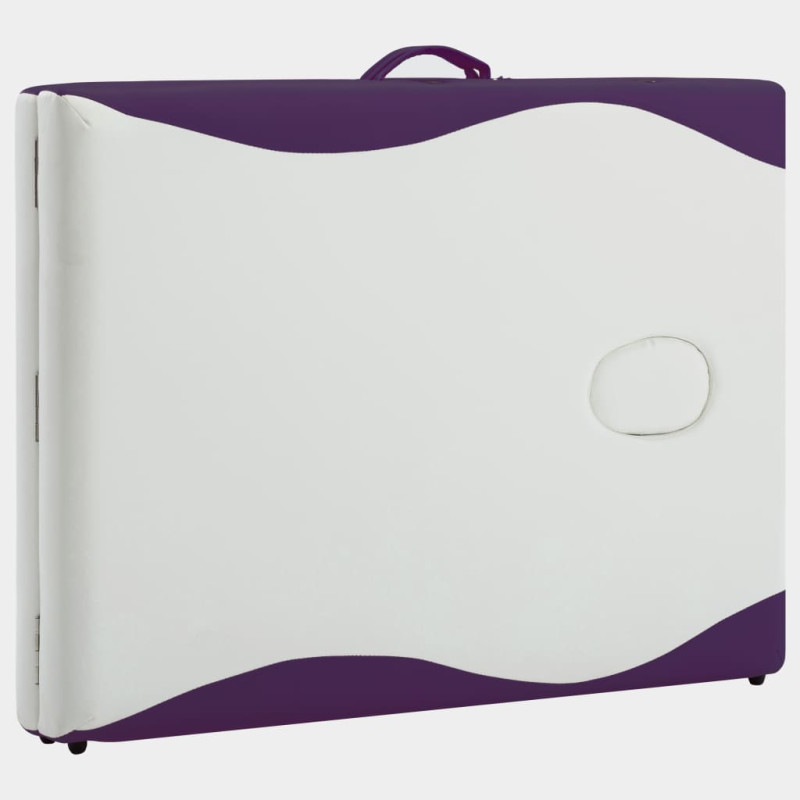 Produktbild för Hopfällbar massagebänk 2 sektioner aluminium vit och lila
