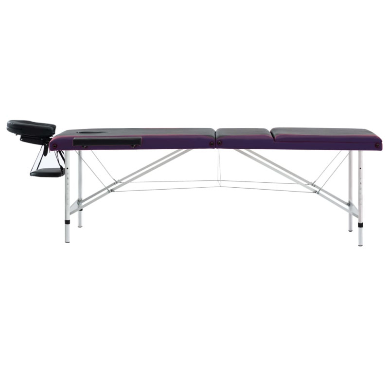 Produktbild för Hopfällbar massagebänk 3 sektioner aluminium svart och lila