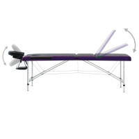 Miniatyr av produktbild för Hopfällbar massagebänk 3 sektioner aluminium svart och lila