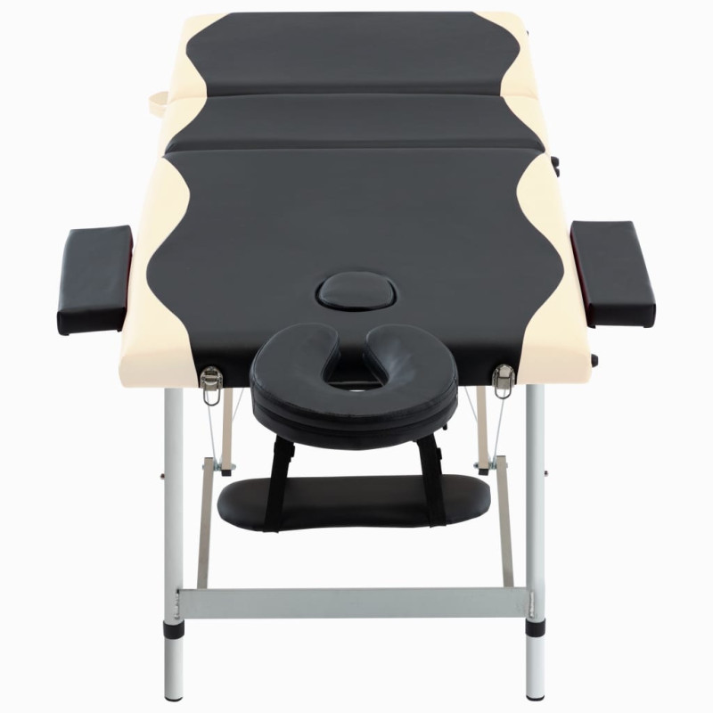 Produktbild för Hopfällbar massagebänk 3 sektioner aluminium svart och beige