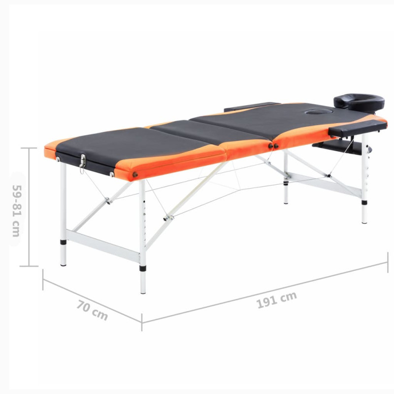 Produktbild för Hopfällbar massagebänk 3 sektioner aluminium svart och orange