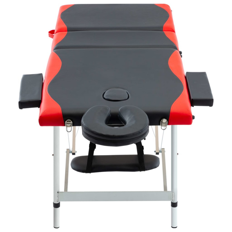 Produktbild för Hopfällbar massagebänk 3 sektioner aluminium svart och röd