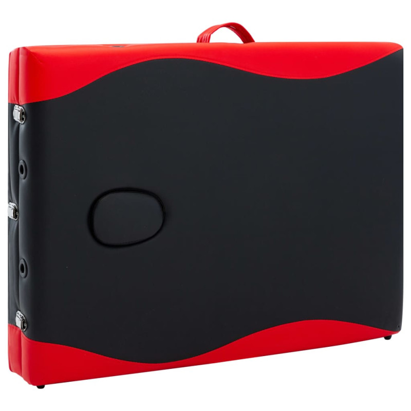 Produktbild för Hopfällbar massagebänk 3 sektioner aluminium svart och röd