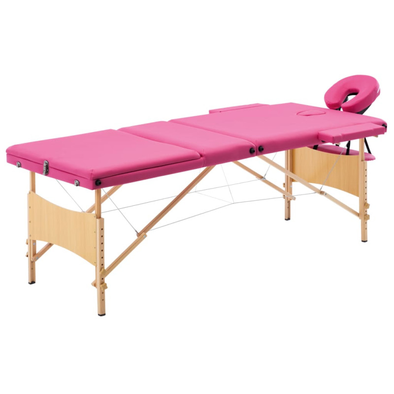Produktbild för Hopfällbar massagebänk 3 sektioner trä rosa