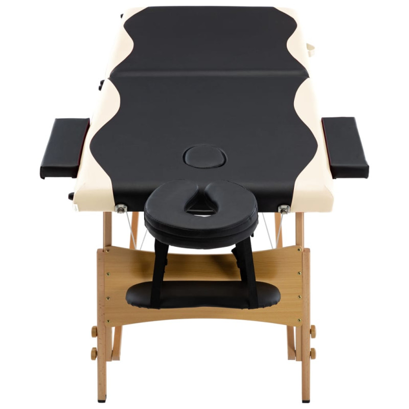 Produktbild för Hopfällbar massagebänk 2 sektioner trä svart och beige