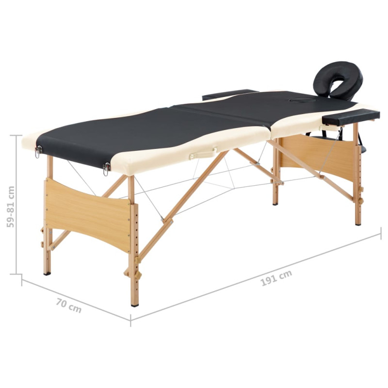 Produktbild för Hopfällbar massagebänk 2 sektioner trä svart och beige