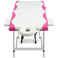 Miniatyr av produktbild för Hopfällbar massagebänk 2 sektioner aluminium vit och rosa