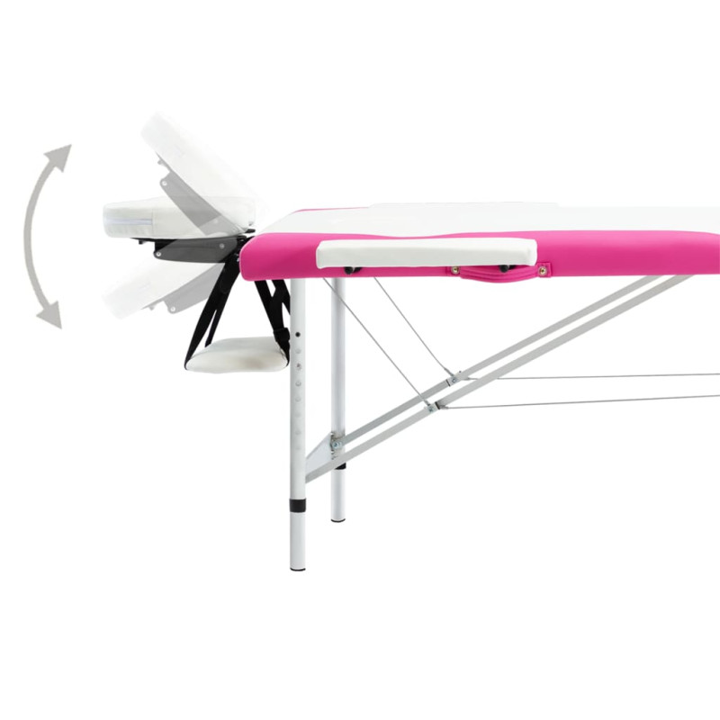 Produktbild för Hopfällbar massagebänk 2 sektioner aluminium vit och rosa