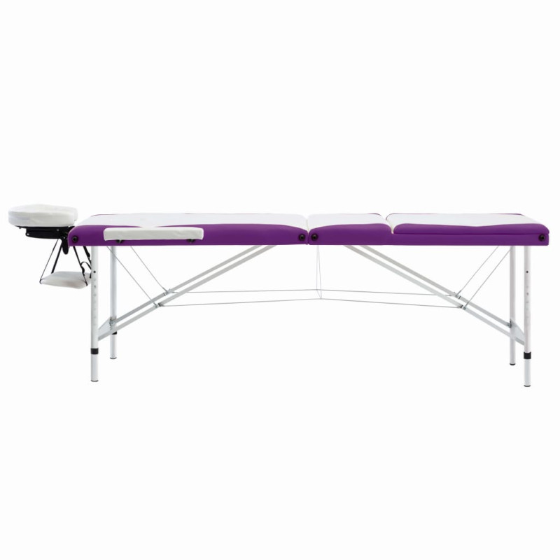 Produktbild för Hopfällbar massagebänk 3 sektioner aluminium vit och lila