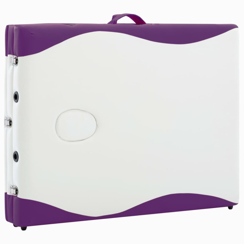 Produktbild för Hopfällbar massagebänk 3 sektioner aluminium vit och lila