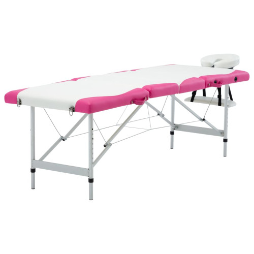vidaXL Hopfällbar massagebänk 4 sektioner aluminium vit och rosa