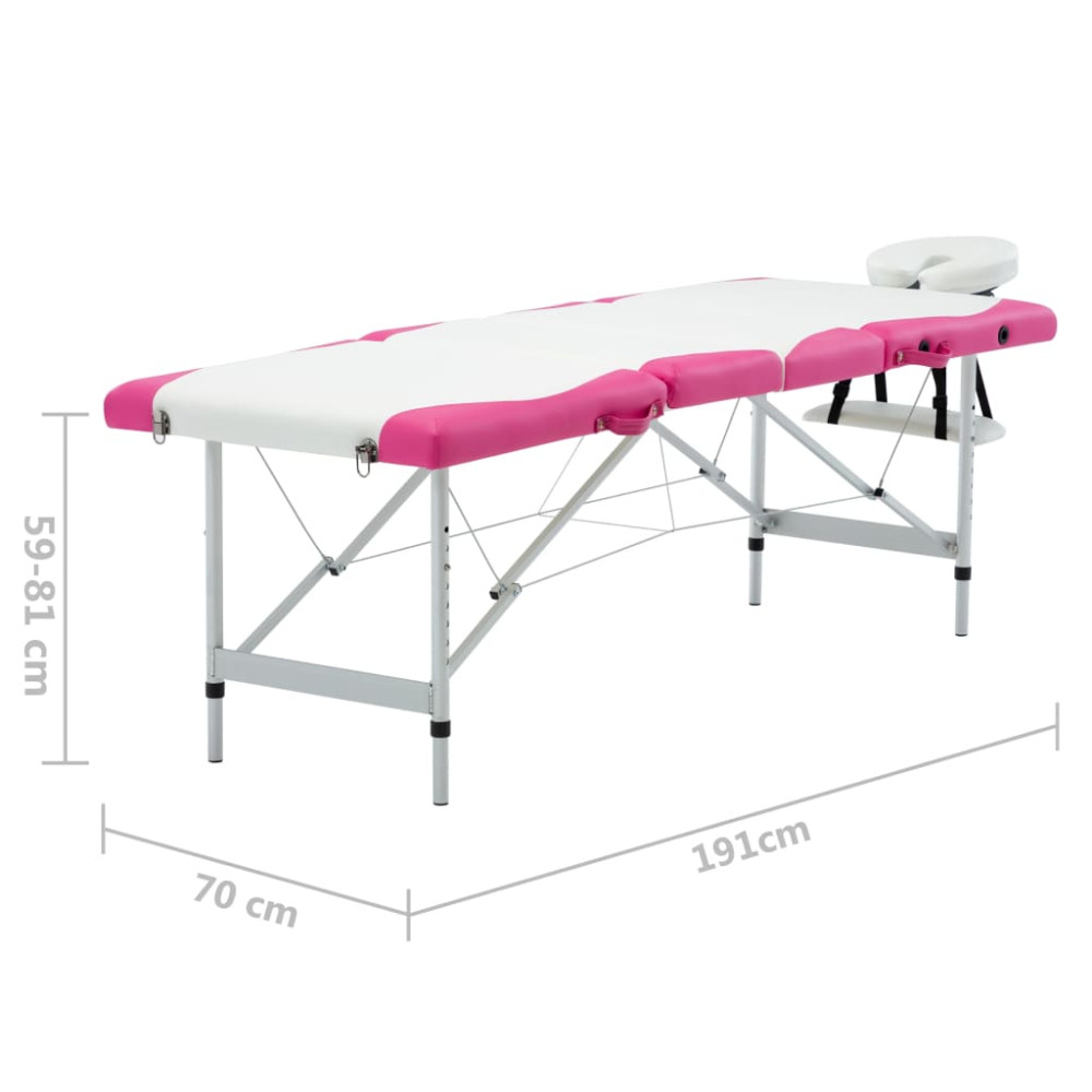 Produktbild för Hopfällbar massagebänk 4 sektioner aluminium vit och rosa