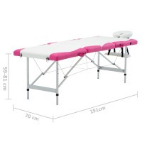 Produktbild för Hopfällbar massagebänk 4 sektioner aluminium vit och rosa
