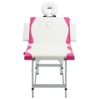 Produktbild för Hopfällbar massagebänk 4 sektioner aluminium vit och rosa