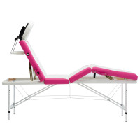 Produktbild för Hopfällbar massagebänk 4 sektioner aluminium vit och rosa